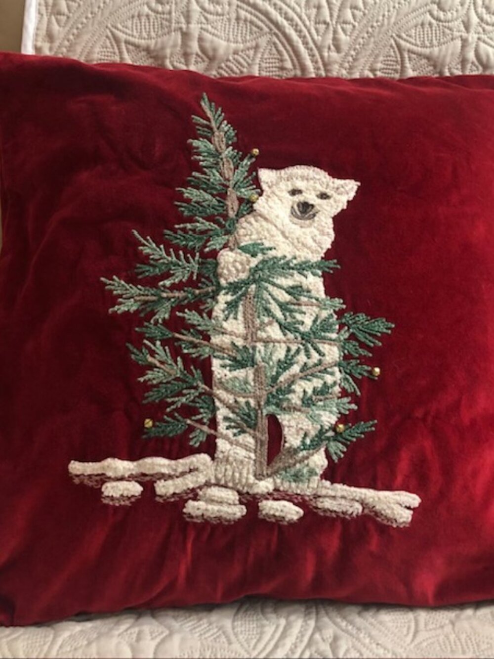 Pottery Barn Christmas throw pillow cover cotton red velvet tree & Polar Bear